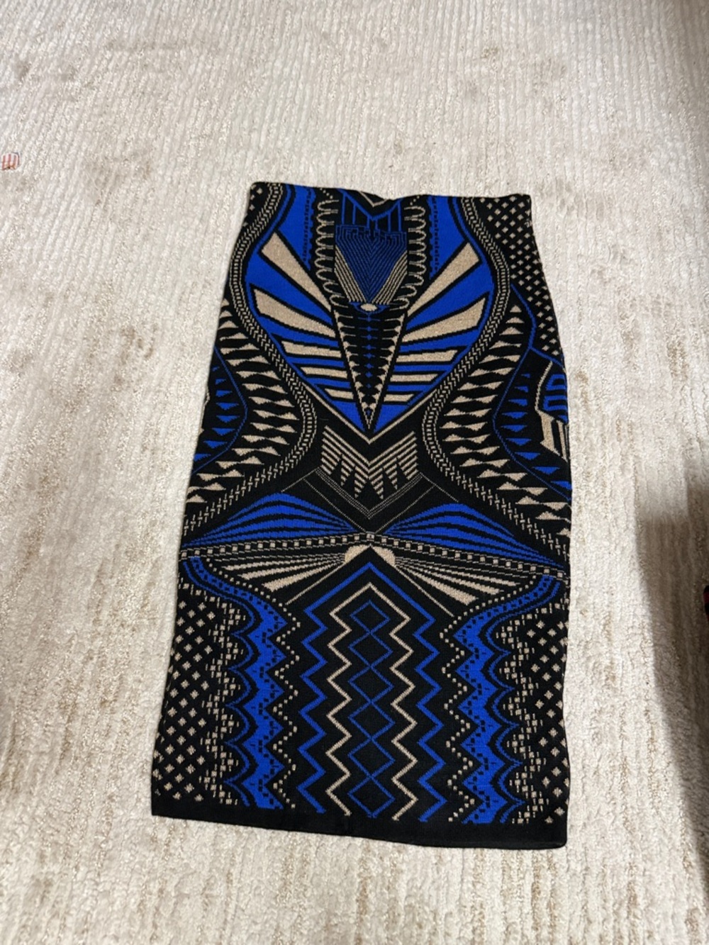 AKIRA Blue and Black Geometric Midi Pencil Skirt